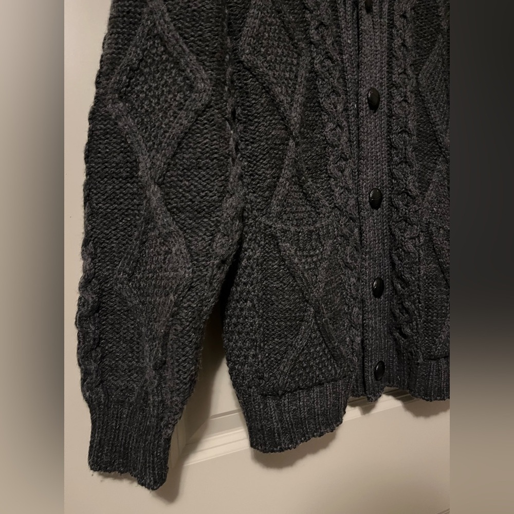Aran Crafts Shawl Neck Diamond Merino Wool Cardigan Small - Picture 3 of 5